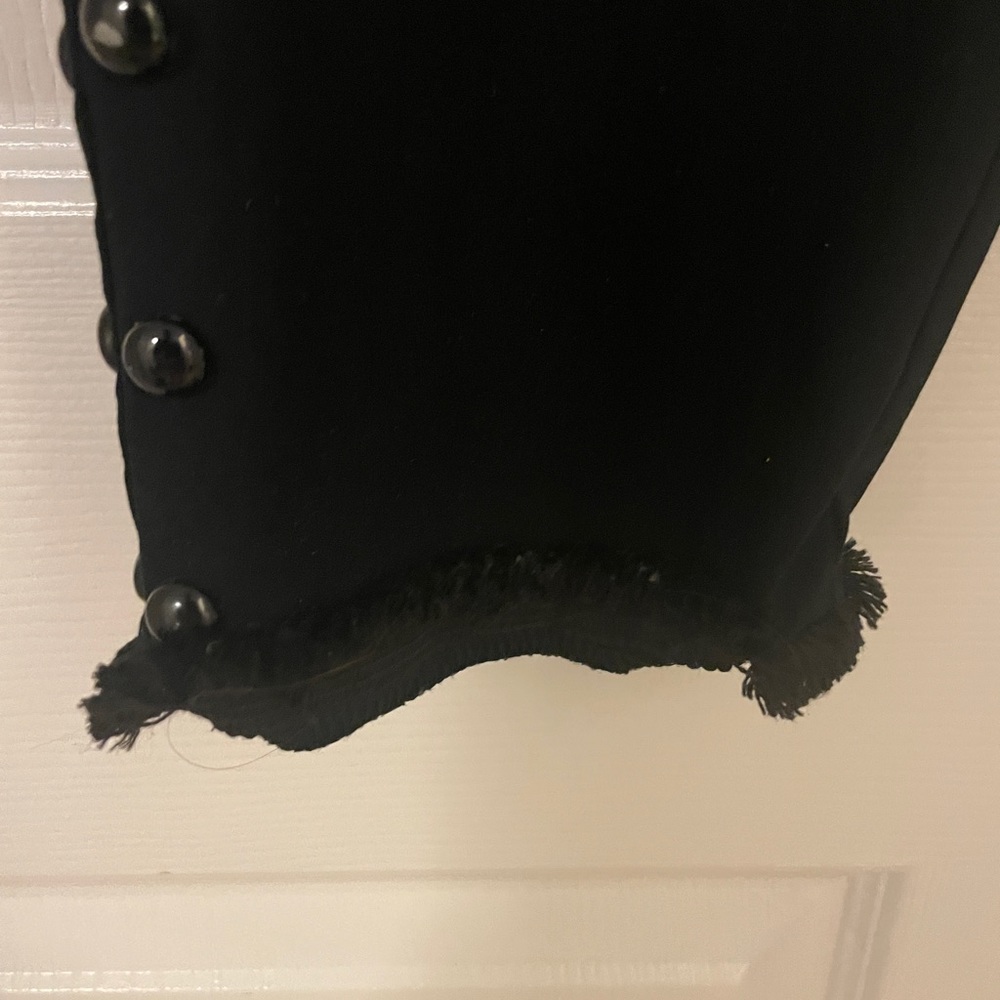 Bar III black ankle length pants. Fringe bottom pant leg w/decorative buttons. - Picture 3 of 6